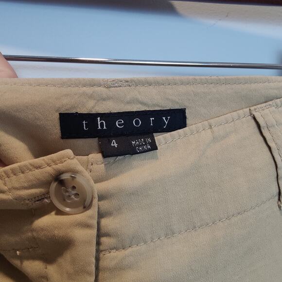 Theory Women's Sz 4 Y2K Tan Linen Blend Cargo Roll Tab Pants Low Rise - Picture 3 of 8